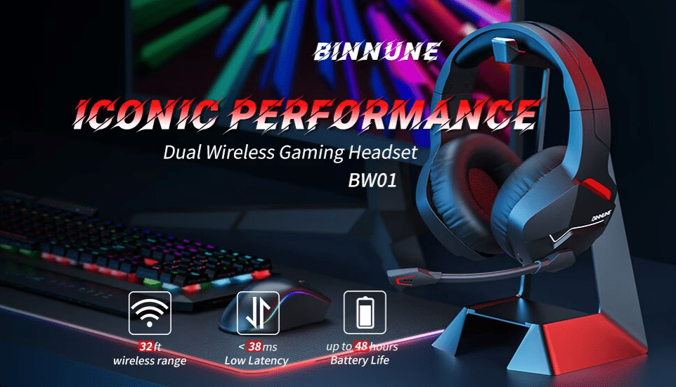 Binnune wireless gaming headset with microphone